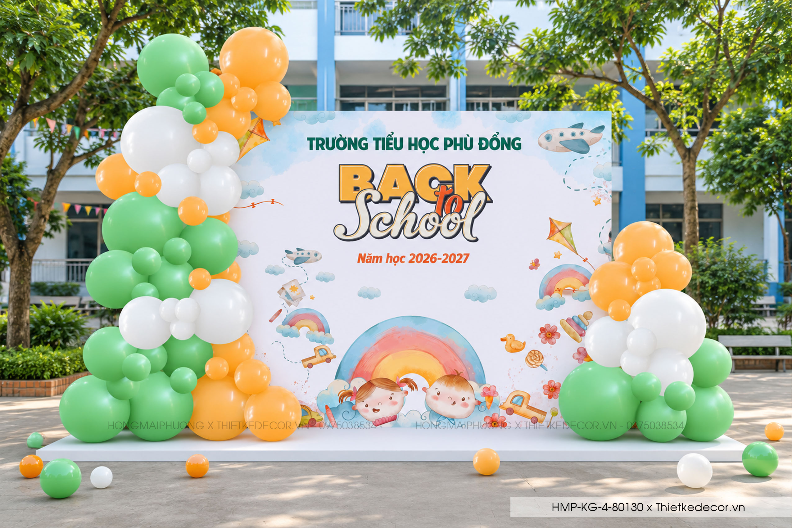 File thiết kế trang trí decor background mừng lễ khai giảng chào mừng năm học mới tone vàng chụp ảnh check in cho trường cấp 1 cấp 2, cổng chào lễ khai giảng trường quốc tế.
